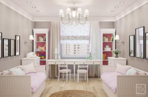Оформление комнаты для двух девочек требует от родителей особой внимательности к предпочтениям обеих дочерей. 04