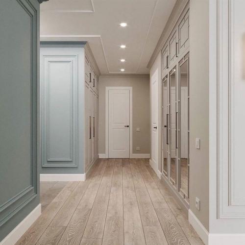 Проект квартиры, в котором сочетаются нежно-голубой с оттенками бежевого и белого цвета. 05