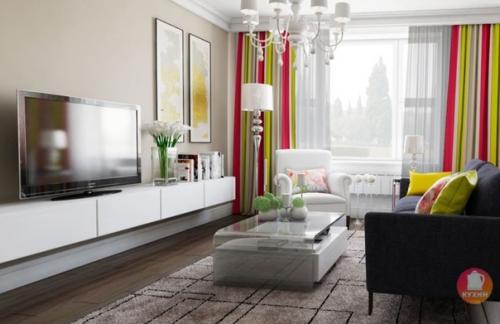 Яркий эклектичный интерьер кухни - гостиной. 04