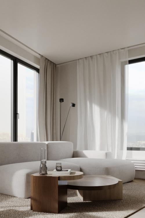 Светлый проект 1-комнатной квартиры нестандартной планировки 53 м 2 в Москве. 03