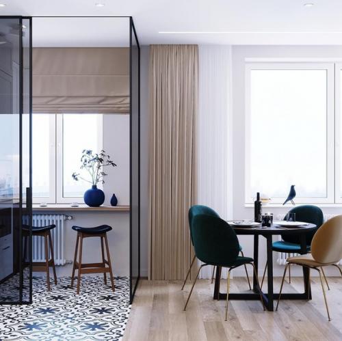 Интерьер квартиры.  Дизайнеры пространство с помощью стеклянных перегородок расширили. 06