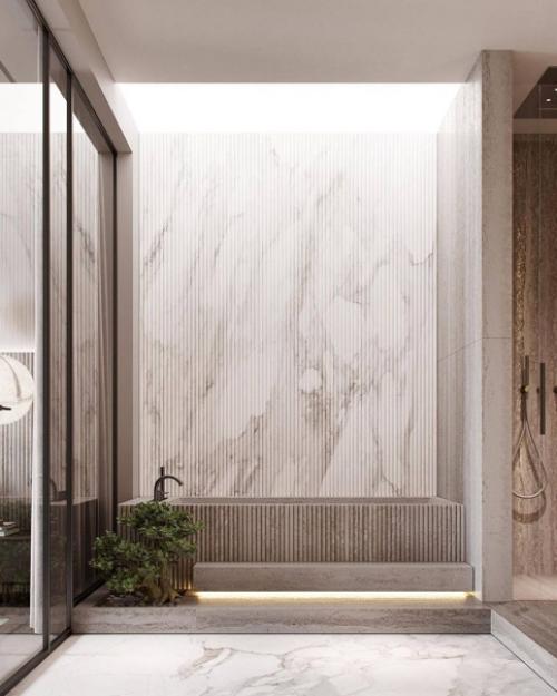 Шикарный проект спальни с ванной комнатой (за стеклянными перегородками) и гардеробной в современном стиле общая площадь - 37 кв. 05