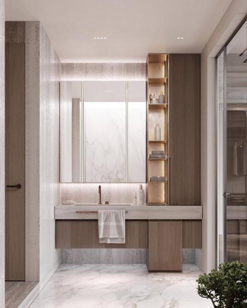 Шикарный проект спальни с ванной комнатой (за стеклянными перегородками) и гардеробной в современном стиле общая площадь - 37 кв. 03