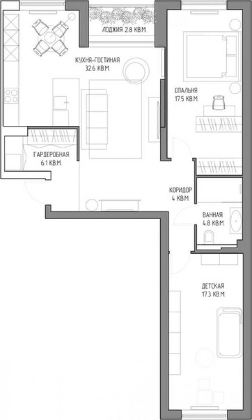 Дизайн - проект квартиры для семьи с ребенком. 09
