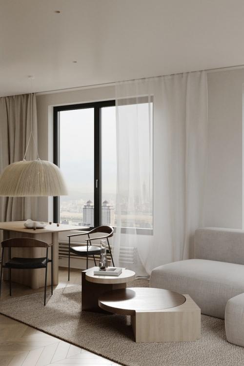 Светлый проект 1-комнатной квартиры нестандартной планировки 53 м 2 в Москве. 04