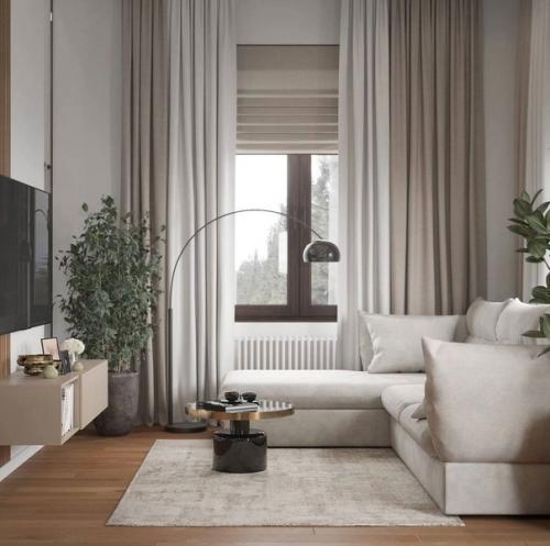 Пастельные оттенки бежевого в сочетании с деревянными элементами, отсутствие ярких акцентов, умеренность декора, продуманное освещение. 03