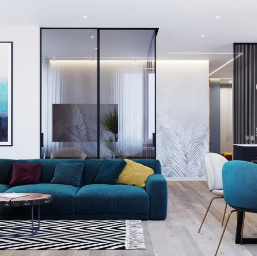 Интерьер квартиры.  Дизайнеры пространство с помощью стеклянных перегородок расширили. 01