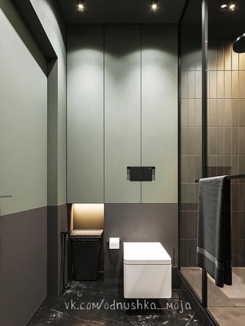 Интерьер однокомнатной квартиры в стиле лофт с имитацией бетонных поверхностей. 09