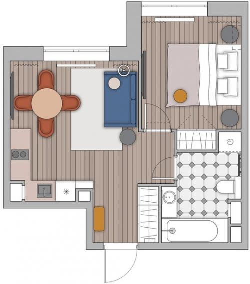 Интерьер 1-комнатной квартиры 35, 5 кв. 09