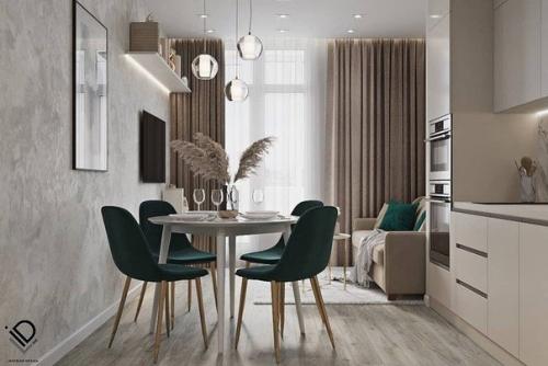 В такую кухню - гостиную хочется приглашать друзей на воскресный изысканный ужин. 01