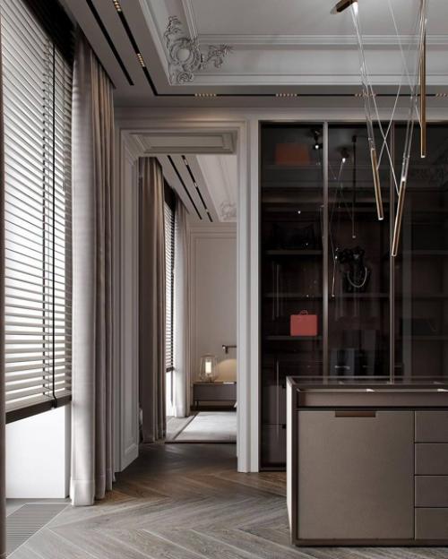 Шикарный проект спальни с ванной комнатой (за стеклянными перегородками) и гардеробной в современном стиле общая площадь - 37 кв. 08