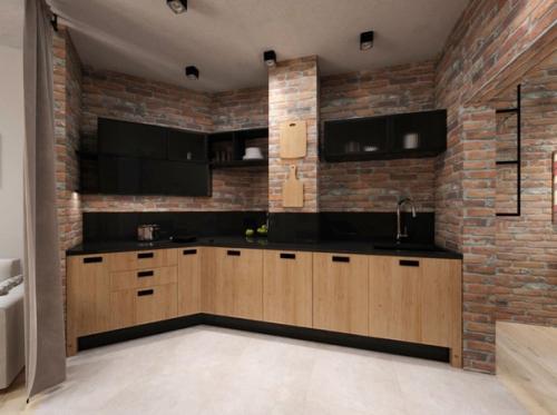 Лофт - интерьер кухни - гостиной нестандартной формы. 01