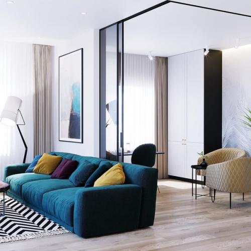 Интерьер квартиры.  Дизайнеры пространство с помощью стеклянных перегородок расширили. 02