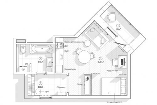 Яркий интерьер квартиры - студии 35 м 2 (38, 8 м 2 с лоджией) в Мытищах, мо. 09