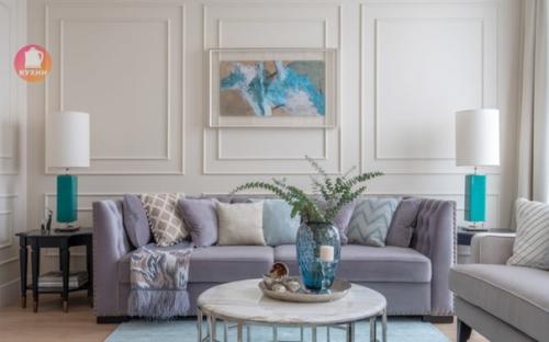 Чудесный элегантный интерьер кухни - столовой и гостиной в американском классическом стиле! 07