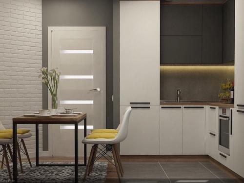 Дизайн квартиры в 50 метров, серый цвет и дерево. 05