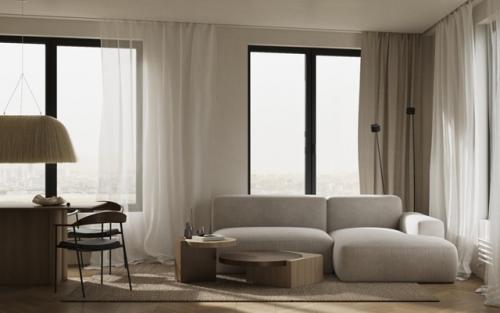 Светлый проект 1-комнатной квартиры нестандартной планировки 53 м 2 в Москве. 01