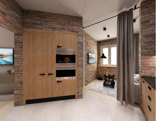 Лофт - интерьер кухни - гостиной нестандартной формы. 02