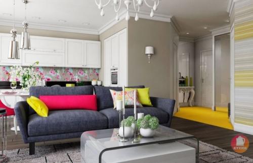 Яркий эклектичный интерьер кухни - гостиной. 03