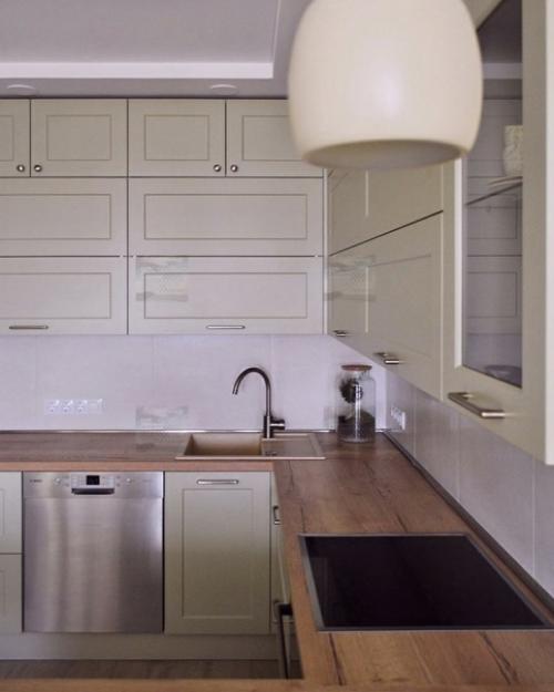 Идея создания п - образной кухни в нестандартном цвете звучит увлекательно! 01