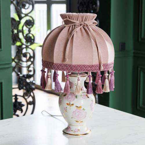 Почему торшеры и настольные светильники из фарфора с абажурами Пыльная Роза с кистями стали любимцами наших покупателей? 04