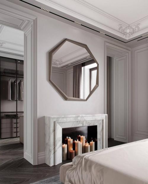 Шикарный проект спальни с ванной комнатой (за стеклянными перегородками) и гардеробной в современном стиле общая площадь - 37 кв. 06