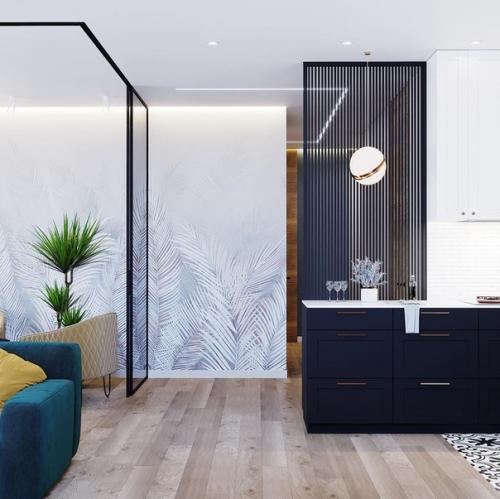 Интерьер квартиры.  Дизайнеры пространство с помощью стеклянных перегородок расширили. 08