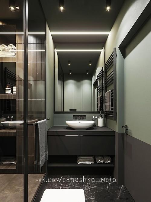 Интерьер однокомнатной квартиры в стиле лофт с имитацией бетонных поверхностей. 08