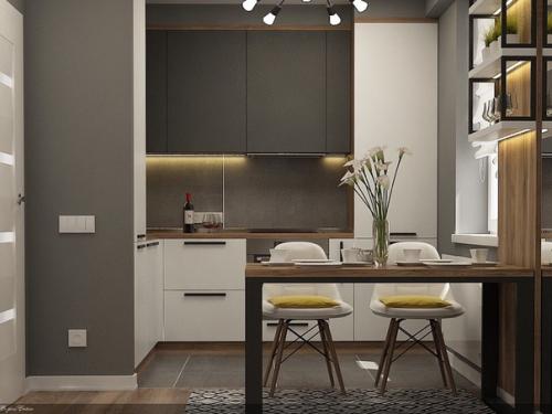 Дизайн квартиры в 50 метров, серый цвет и дерево. 04