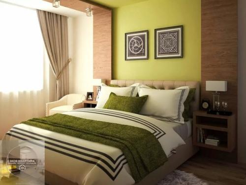 Любителям зеленого цвета спальня в зеленых тонах. 04