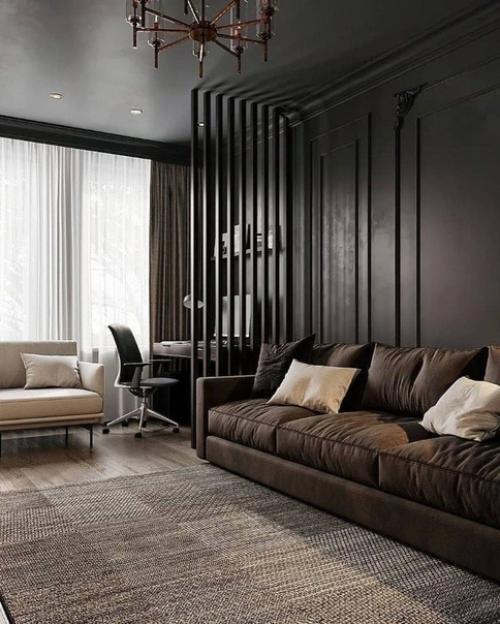 Два варианта гостиной, в светлых и тёмных тонах. 09