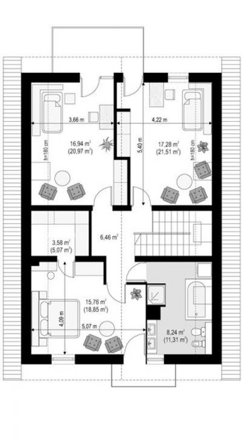 Эскизный проект одноэтажного загородного дома с мансардой. 03
