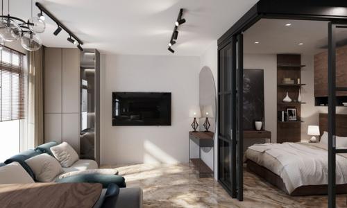 Визуализация интерьера кухни - гостиной и спальни - лобынцева Альбина. 02