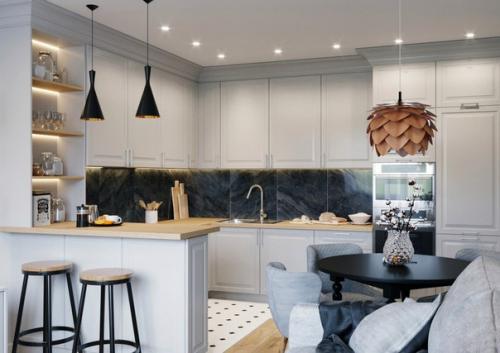 Только сняли с просчета интерьер кухни - гостиной для нашего проекта квартиры 93 кв. 03