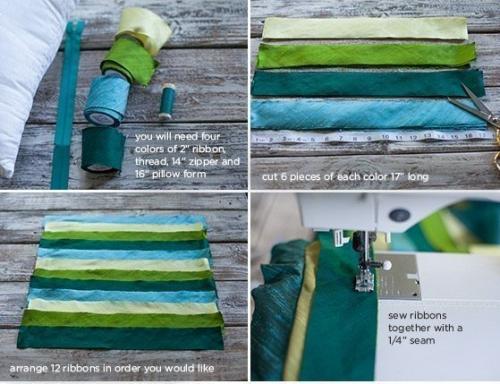 Чехлы из шелковых лент на диванные подушки. 03