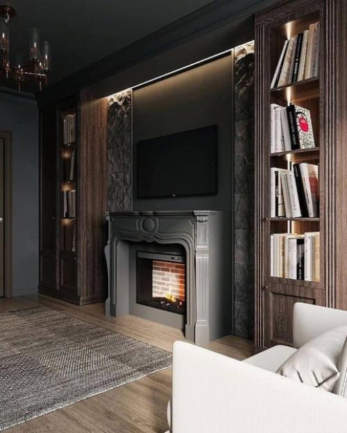 Два варианта гостиной, в светлых и тёмных тонах. 07