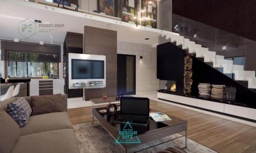 Одноэтажный дом со вторым светом + интерьер. 04