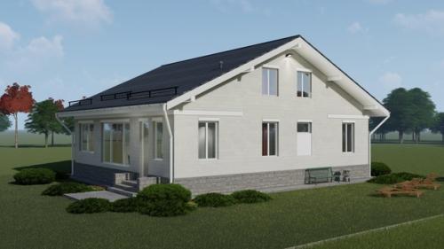 Кубань - проект простого одноэтажного дома 140 кв м с жилым чердаком, для поэтапного освоения от архитектурного бюро инваполис. 01