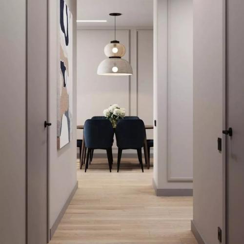 Интерьер кухни - гостиной в минималистичном стиле. 06