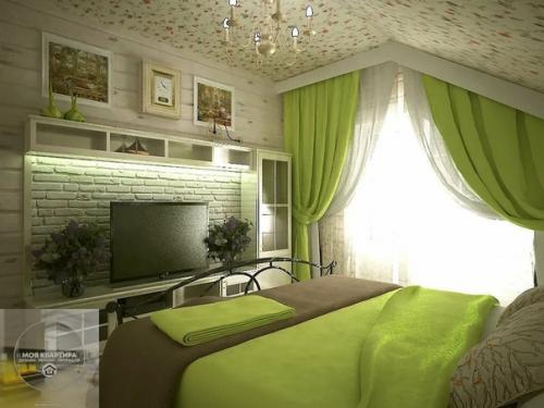 Любителям зеленого цвета спальня в зеленых тонах. 01