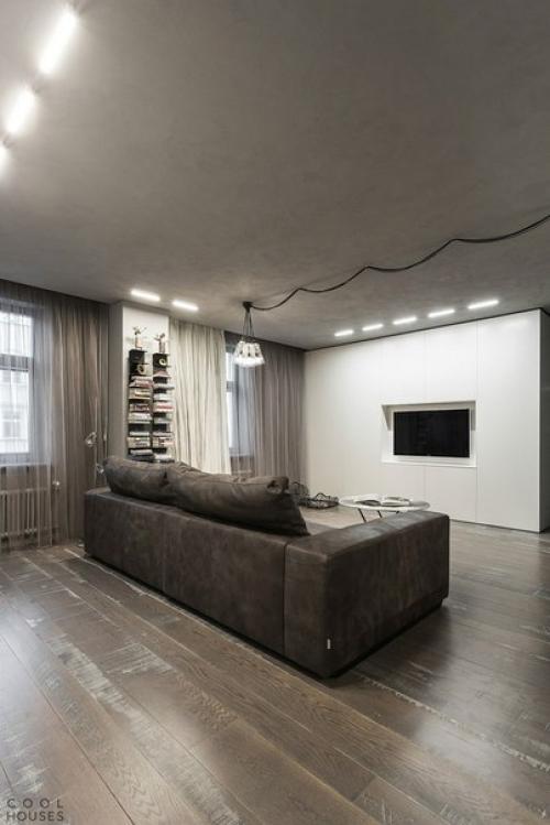 Стильная однокомнатная квартира, созданная по проекту Mezhevova Dean, находится в Москве, Россия. 01