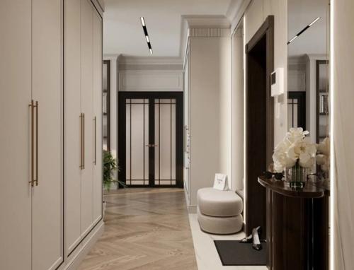 Прихожая, постепенно переходящий в пространство гостиной - кухни. 01