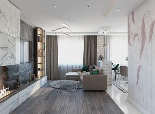 Какое красивое пространство кухни - гостиной. 02