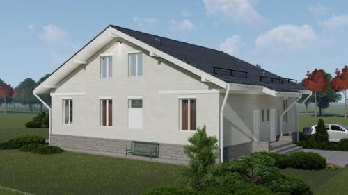 Кубань - проект простого одноэтажного дома 140 кв м с жилым чердаком, для поэтапного освоения от архитектурного бюро инваполис. 02