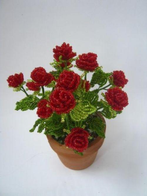 Розовый куст из бисера.
