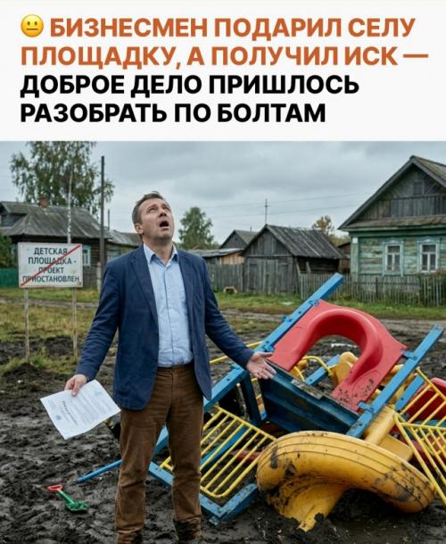 Бизнесмен за свои деньги построил в родном селе детскую площадку и установил уличные тренажёры. 

