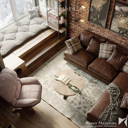 Отличный атмосферный интерьер в стиле лофт! 04