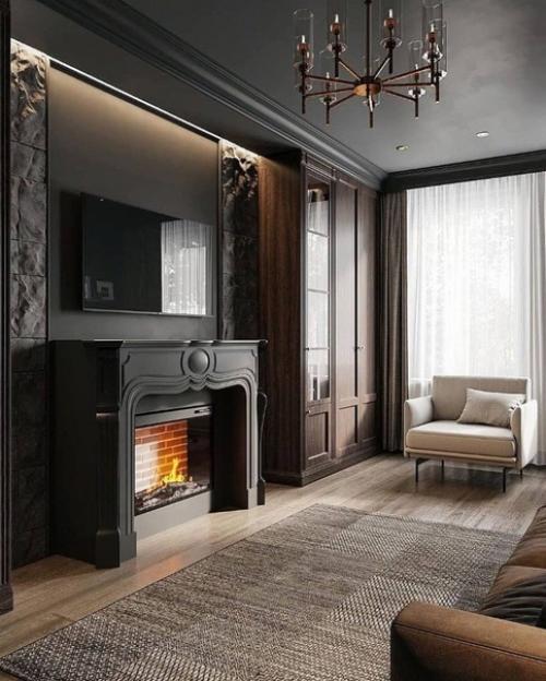 Два варианта гостиной, в светлых и тёмных тонах. 05