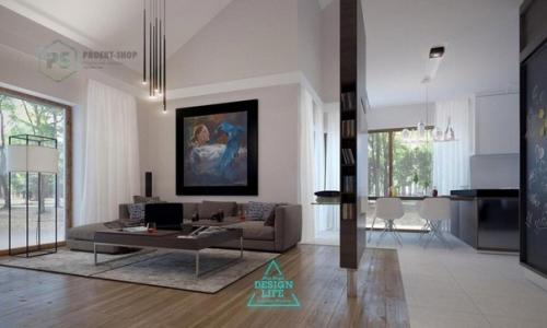 Одноэтажный дом со вторым светом + интерьер. 05