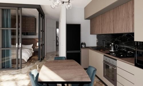 Визуализация интерьера кухни - гостиной и спальни - лобынцева Альбина. 01